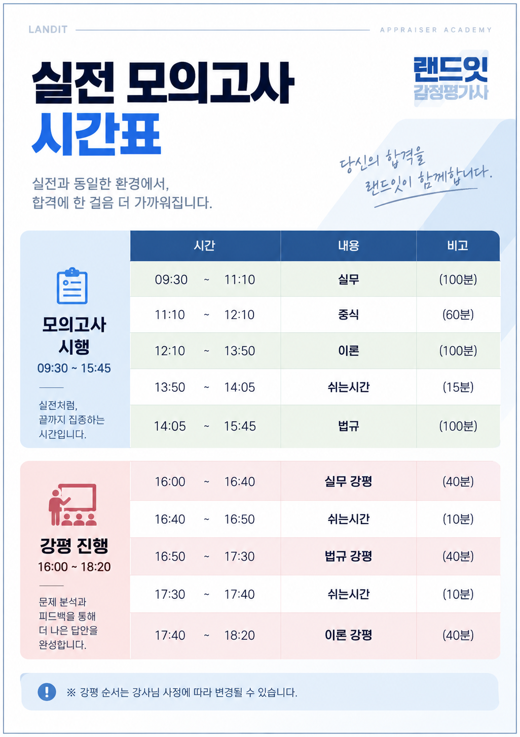 2차 실전 모의고사 시간표